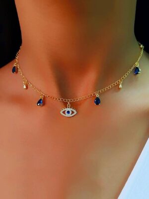 1 pièce Collier à pendentif à la mode en alliage de zinc à strass œil & goutte d'eau pour femme pour décoration quotidienne