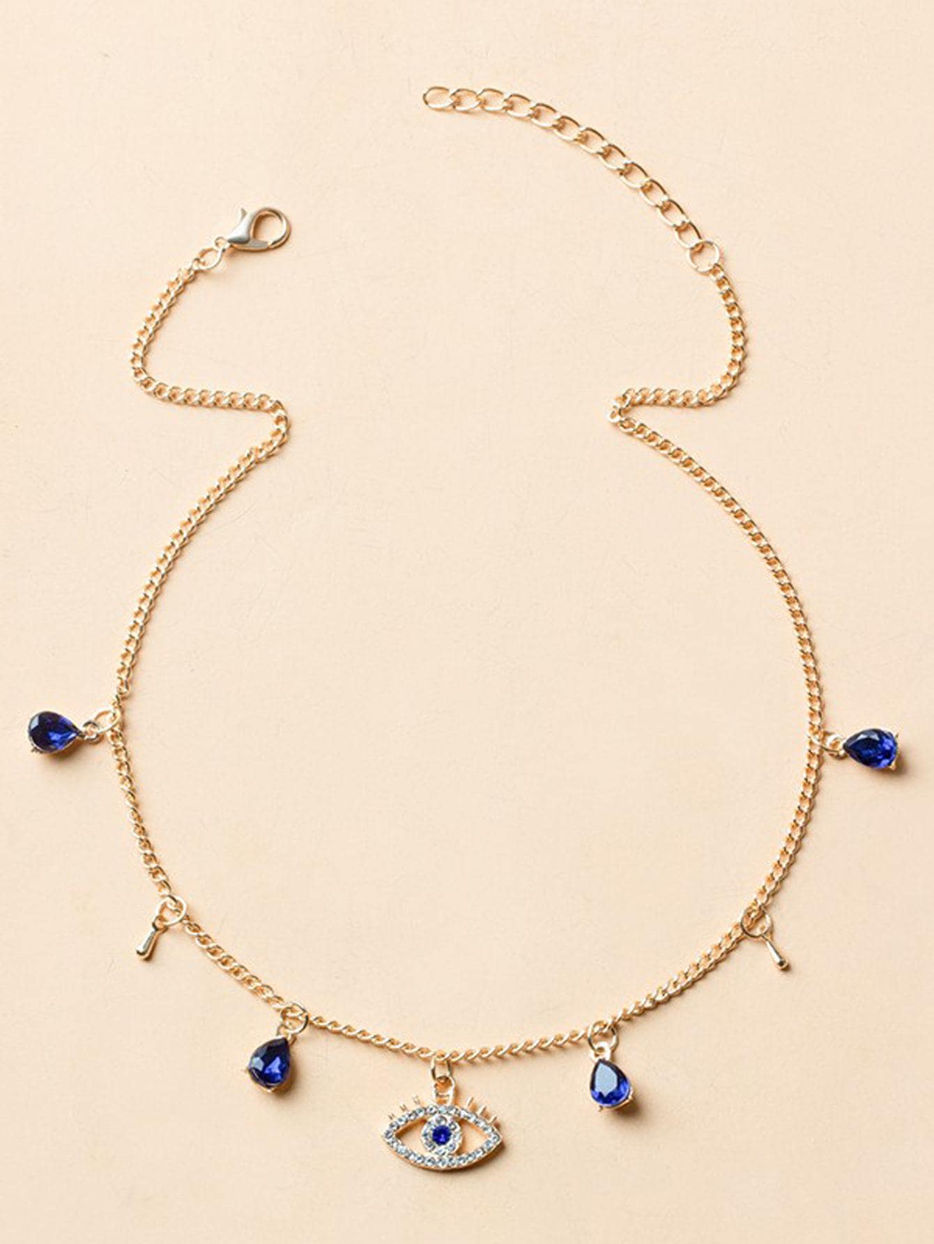 1 pièce Collier à pendentif à la mode en alliage de zinc à strass œil & goutte d'eau pour femme pour décoration quotidienne – Image 2