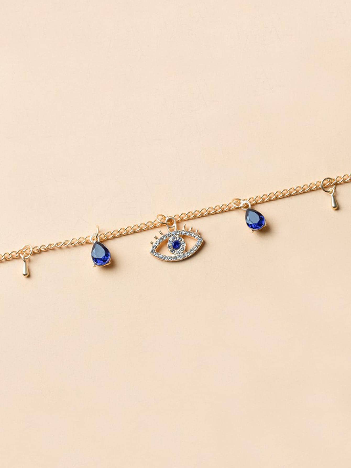 1 pièce Collier à pendentif à la mode en alliage de zinc à strass œil & goutte d'eau pour femme pour décoration quotidienne – Image 4