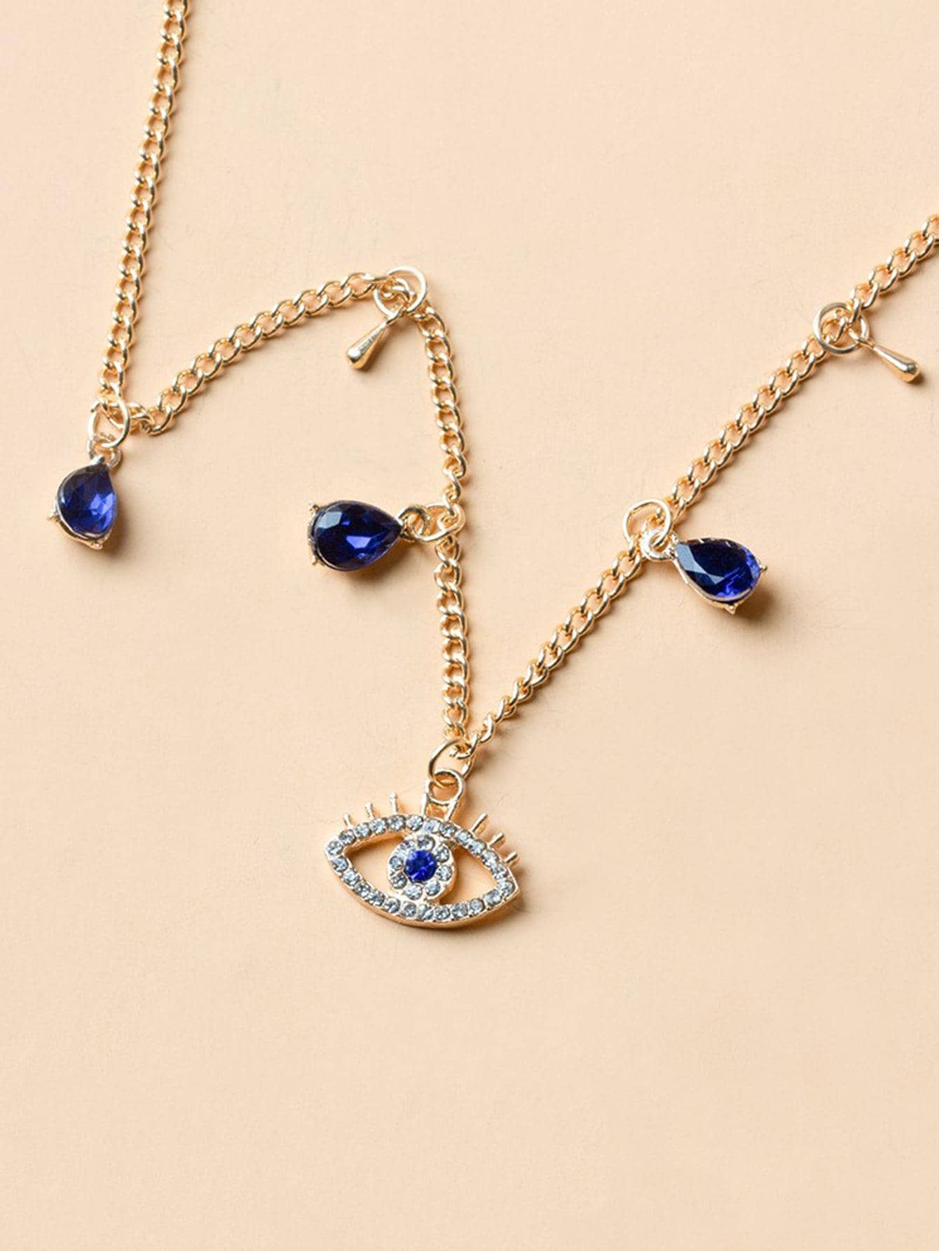 1 pièce Collier à pendentif à la mode en alliage de zinc à strass œil & goutte d'eau pour femme pour décoration quotidienne – Image 3