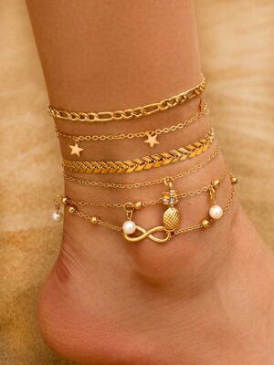 5 pièces set Bracelet De Cheville Coquille & À Breloque Étoile