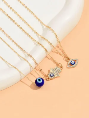 3 pièces Collier à strass à breloque main de Fatma