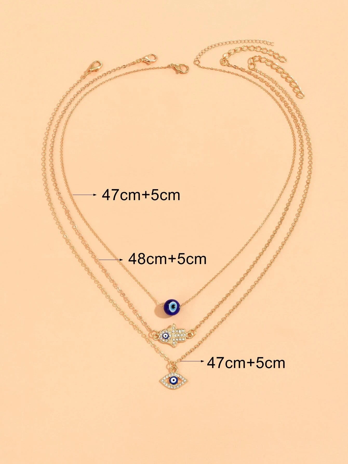 3 pièces Collier à strass à breloque main de Fatma – Image 2