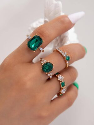 4 pièces/set Anneau glamour en alliage de zinc à strass à détail géométrique pour femme pour cadeau