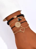5 pièces Bracelet cœur & à détail géométrique