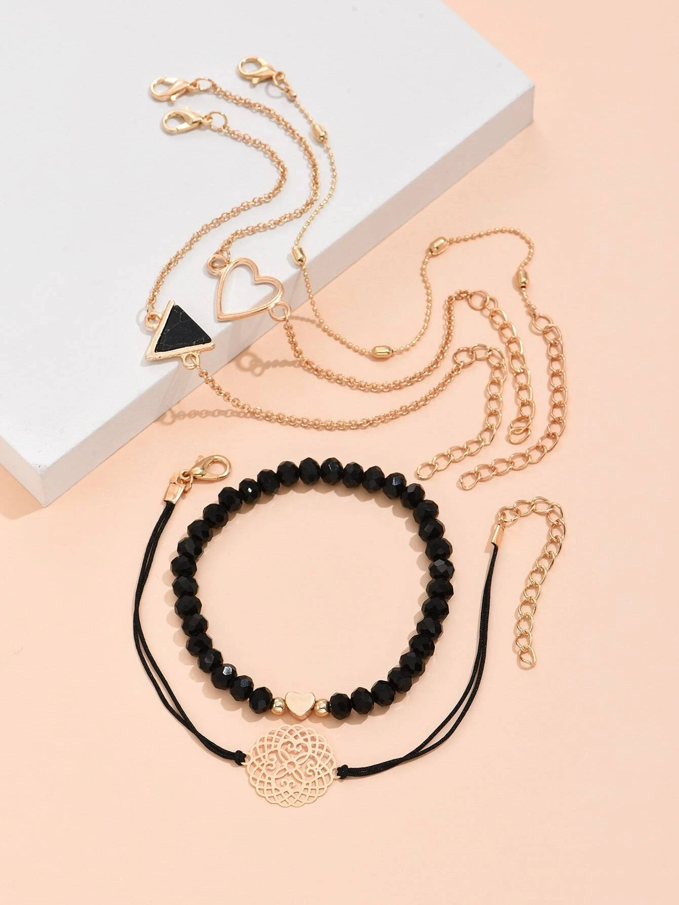 5 pièces Bracelet cœur & à détail géométrique – Image 2