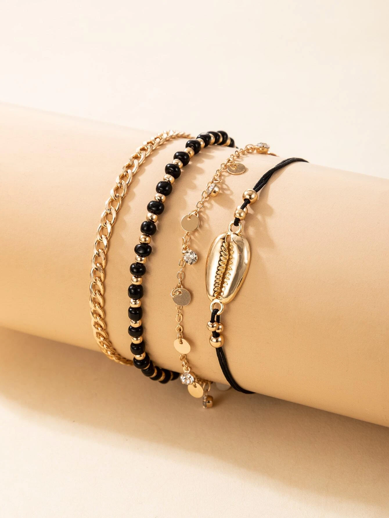 4 pièces Bracelet de cheville à strass & à détail coquille – Image 2