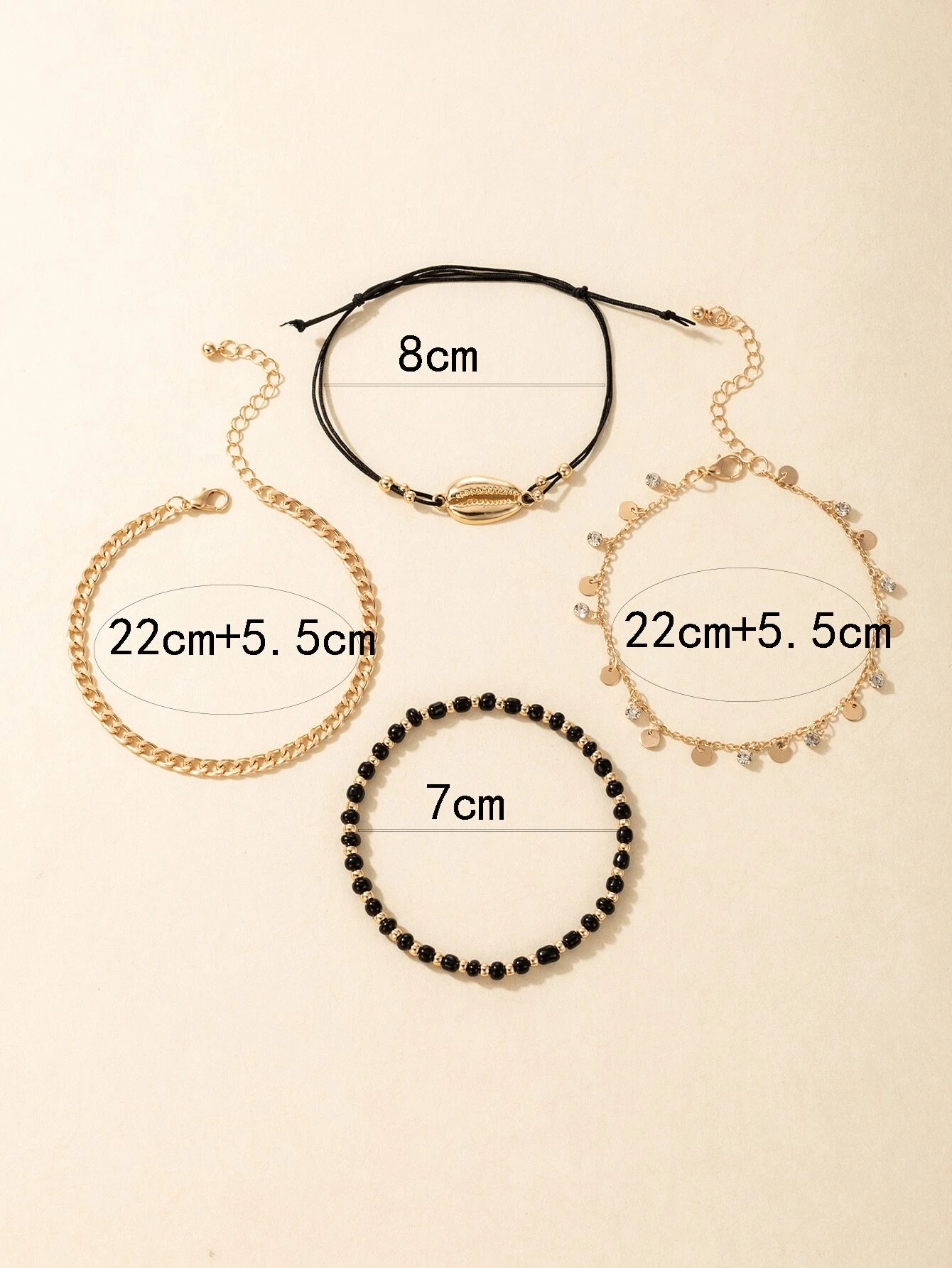 4 pièces Bracelet de cheville à strass & à détail coquille – Image 3