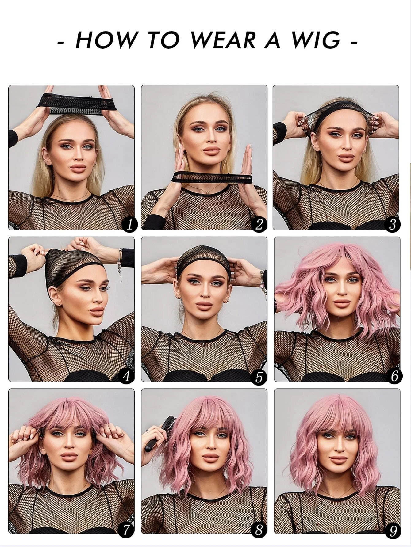 Rose Long Ondulé Cheveux Bouclés Avec Franges Perruque Pour Femme Mode Naturel Synthétique Résistant À La Chaleur Cheveux Remplacement Perruques Pour Usage Quotidien – Image 4