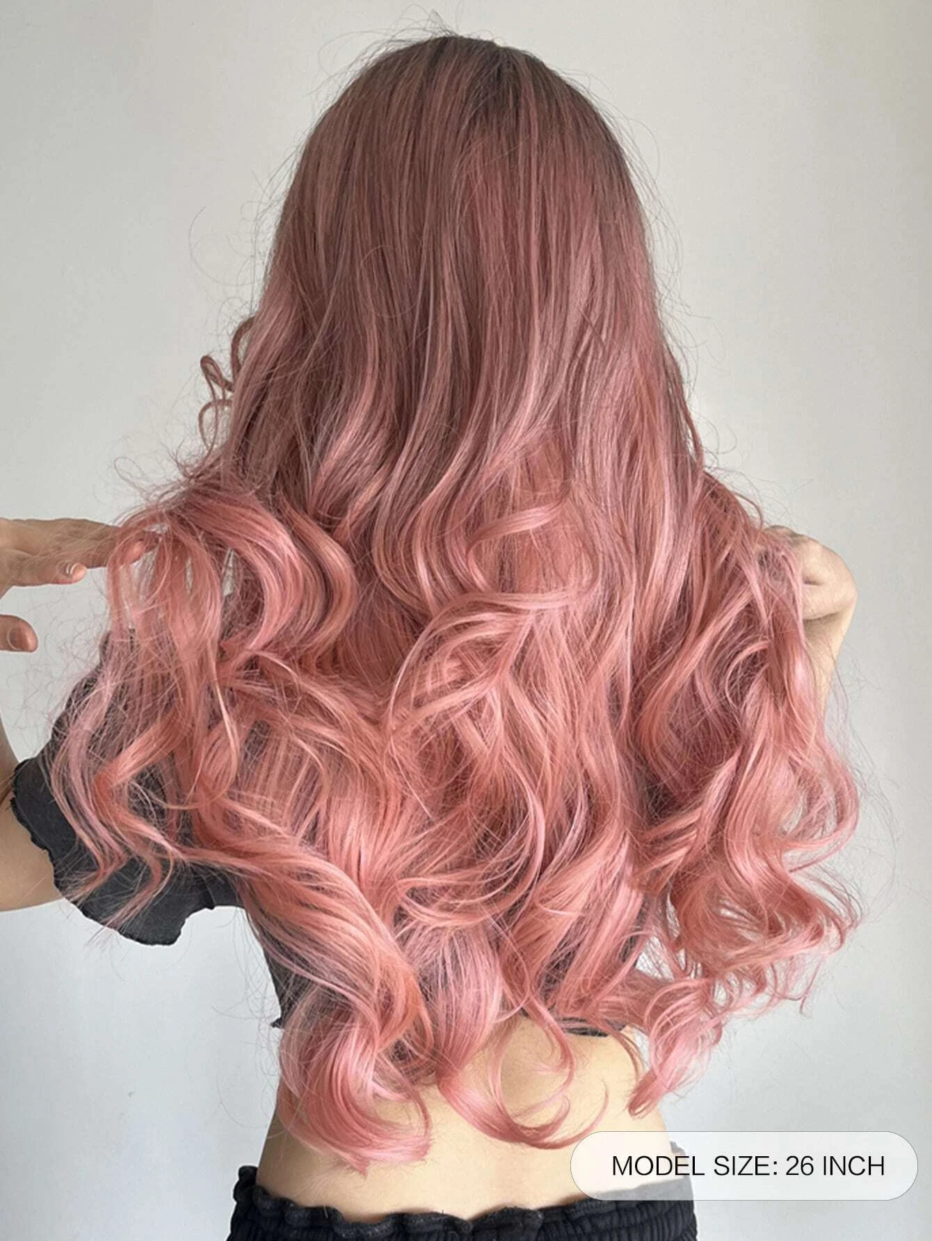 Rose Long Ondulé Cheveux Bouclés Avec Franges Perruque Pour Femme Mode Naturel Synthétique Résistant À La Chaleur Cheveux Remplacement Perruques Pour Usage Quotidien – Image 3