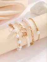 4 pièces Bracelet à breloque cœur avec fausses perles à boucle ot
