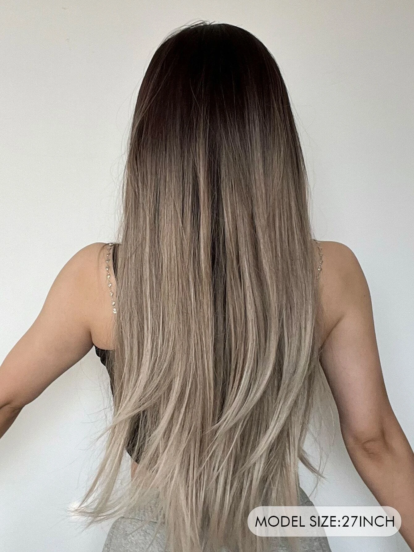26 Pouce Dégradé Cheveux Raides Perruques Avec Franges Synthétique Fibre Cheveux Remplacement Perruques Pour Femme Fille – Image 4
