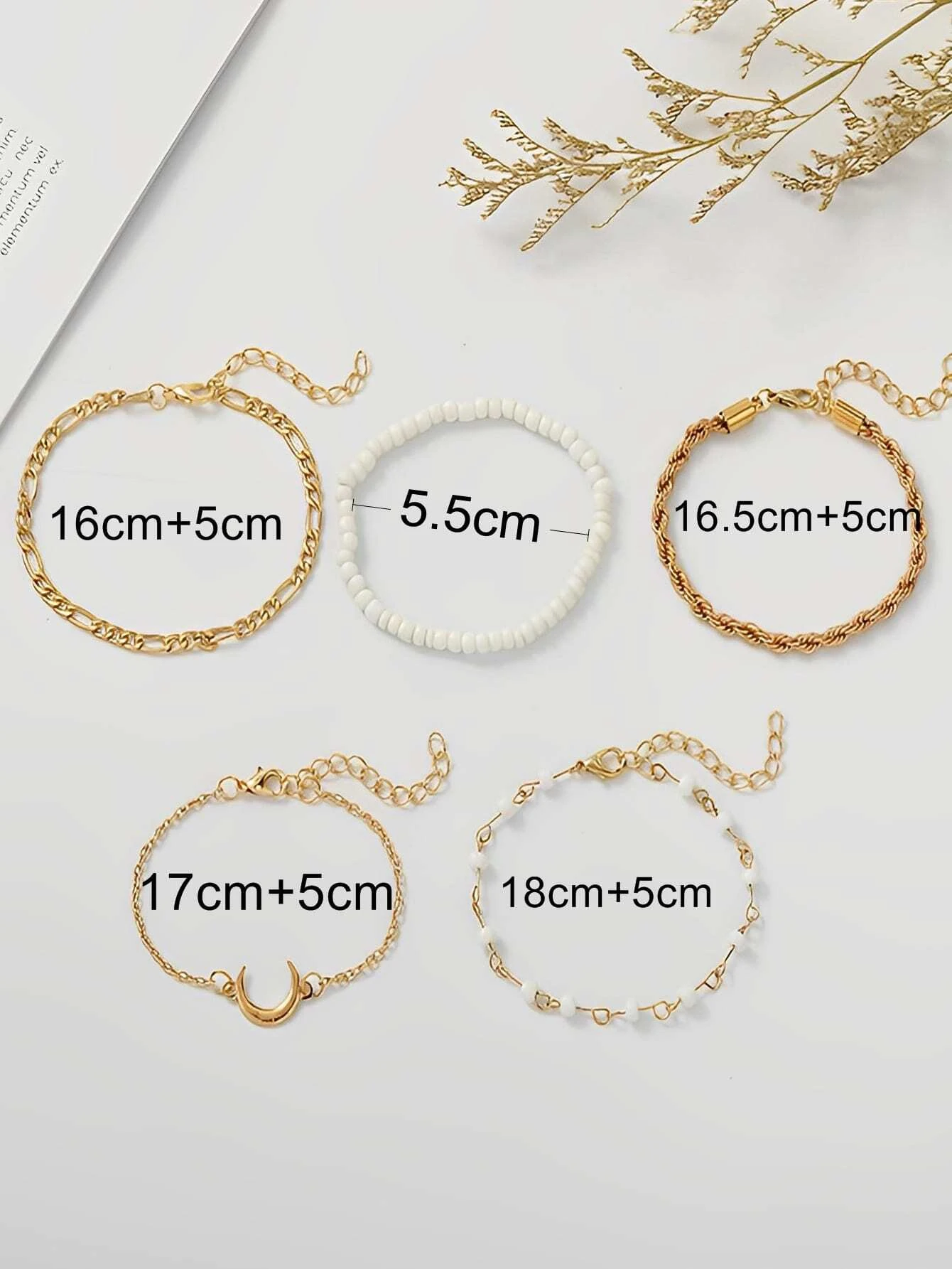 5 pièces/set Bracelet À Chaîne À Détail De Lune – Image 3