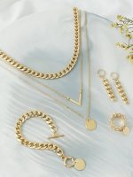 1 set À La Mode Doré Couleur Chaîne Set De Bijoux Y Compris 1 Collier , 1 Bracelet , 1 Anneau Et 1 paire De Boucles D'oreilles