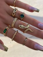 Européen Et Américain Style Ins Gemme Anneau Pour Femme , Haut De Gamme Océan Vague Géométrique Anneau Strass Pour index Doigt , Ouvrir Serpent Set D'anneaux Pour Femme ( 8 pièces )