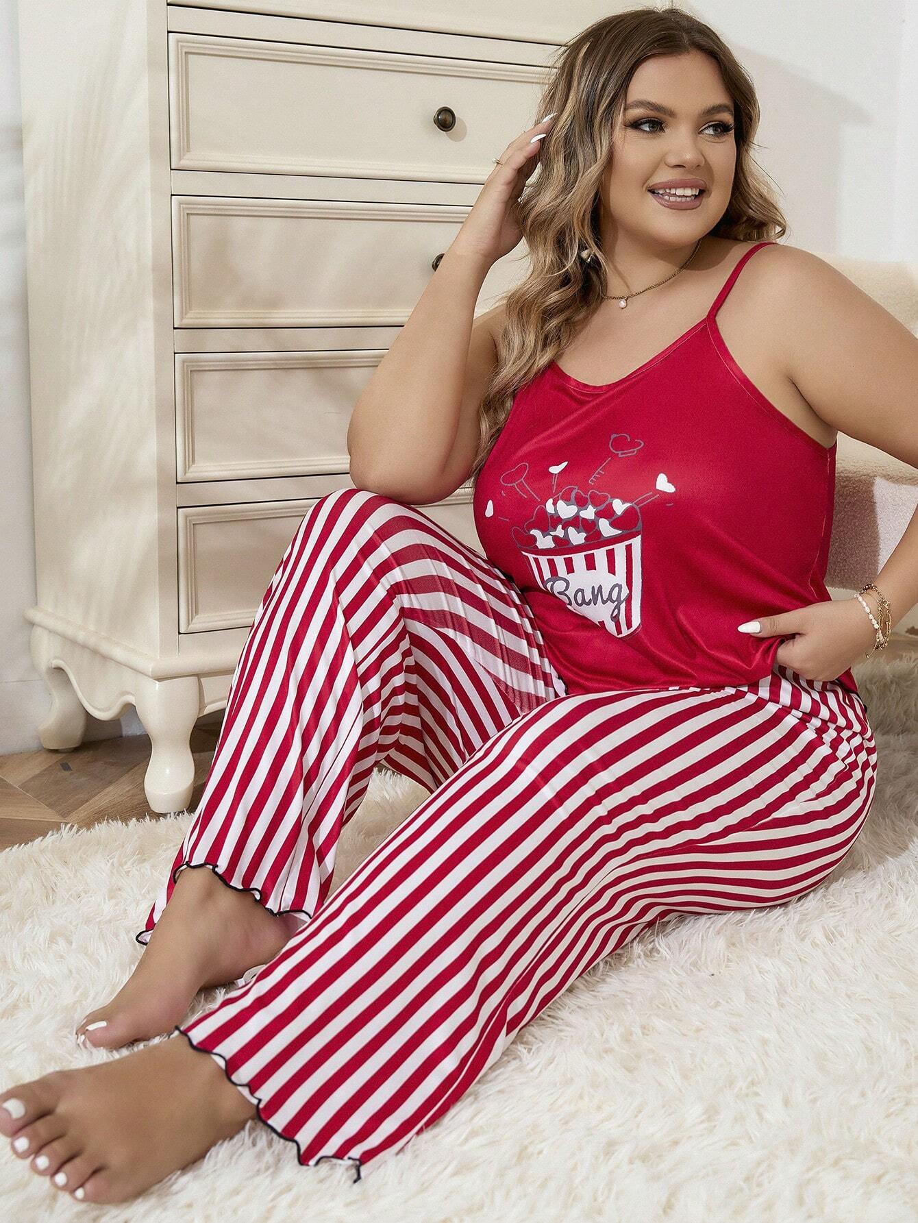 Plus Ensemble De Pyjama À Rayures À Lettres