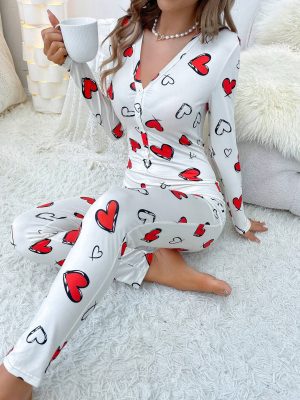 Combinaison De Sommeil Imprimé Cœur À Bouton