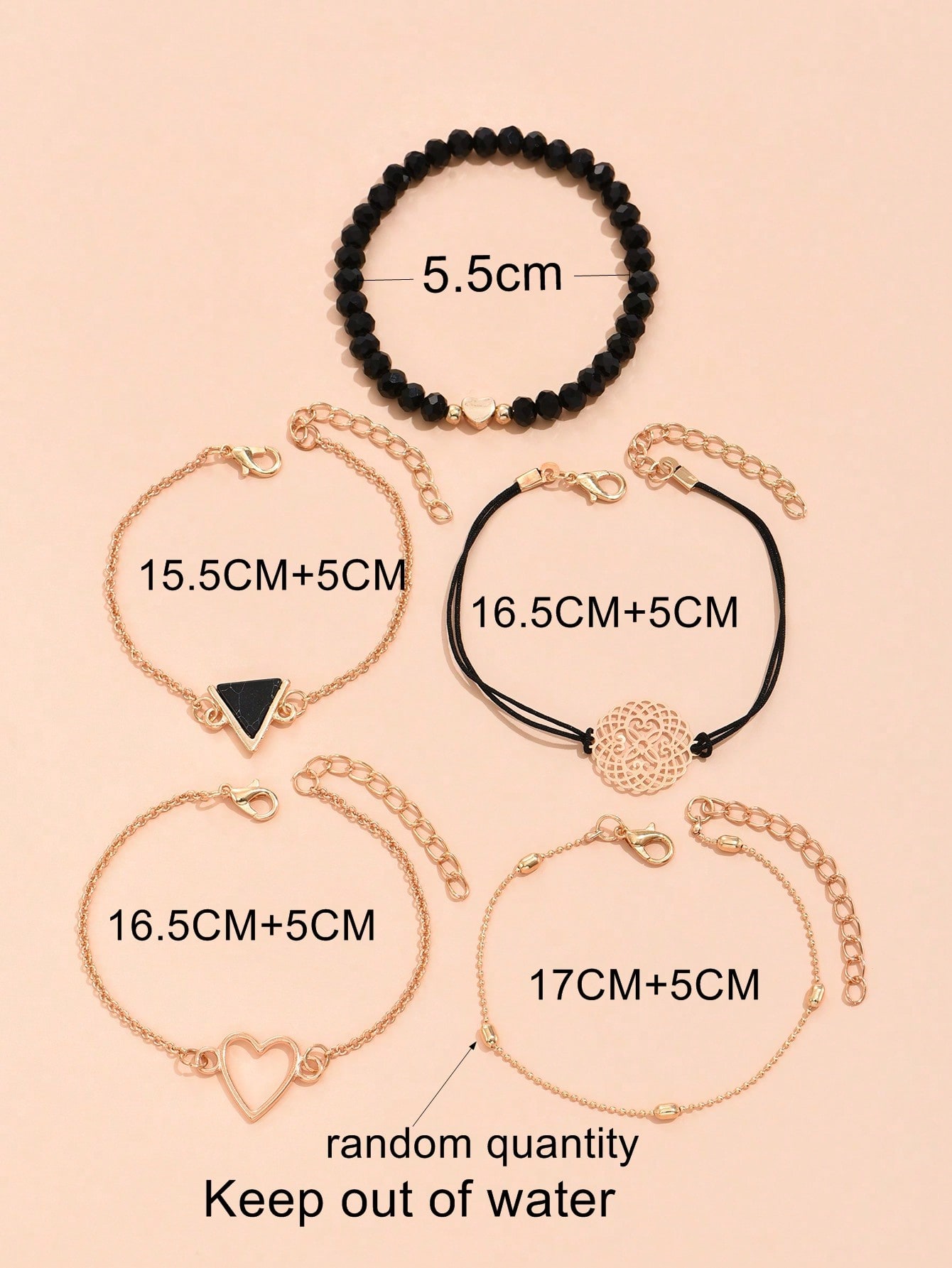 5 pièces Bracelet cœur & à détail géométrique – Image 3