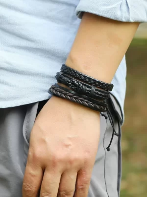 6 pièces Homme Bracelet en cuir PU