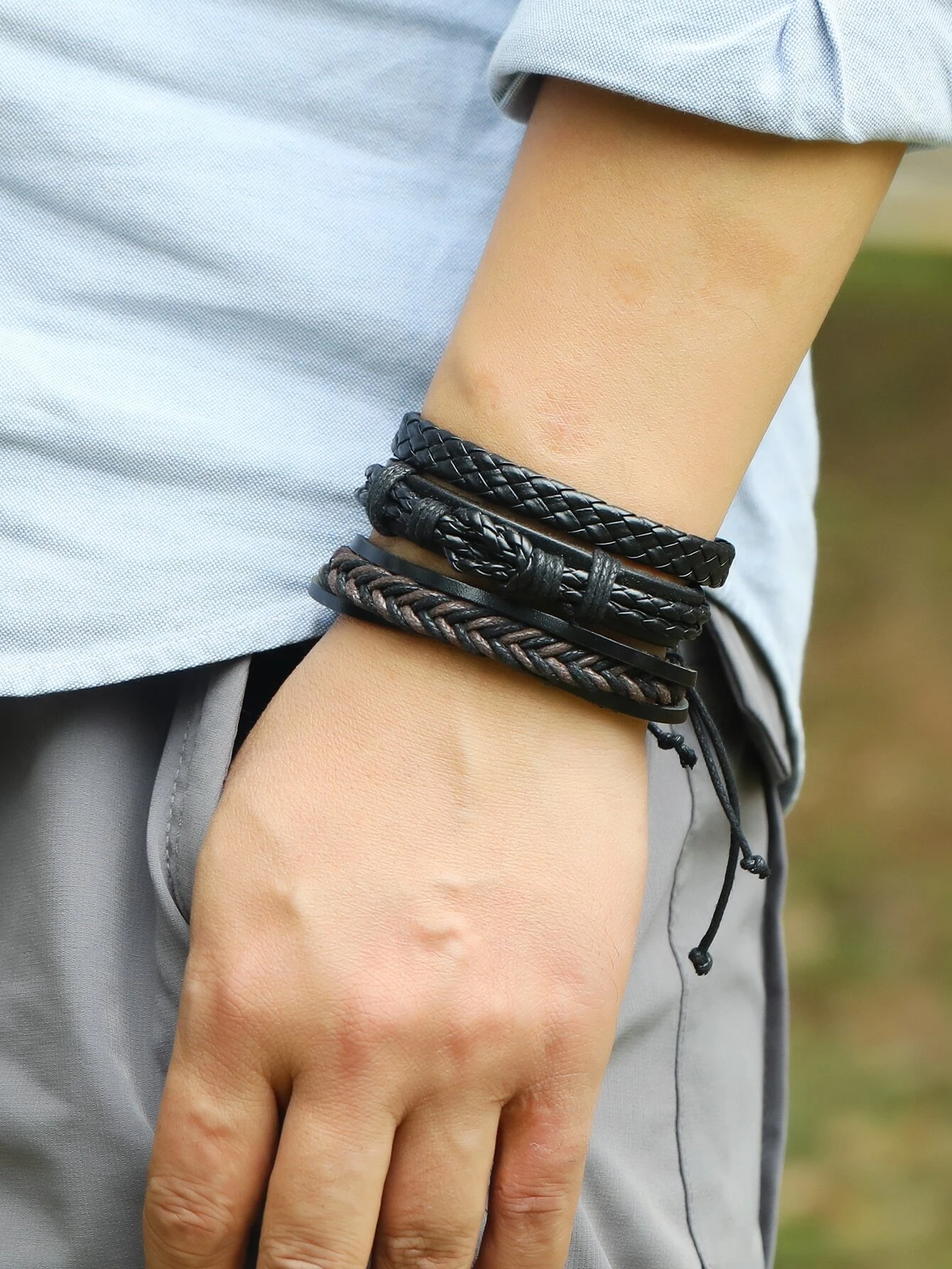 6 pièces Homme Bracelet en cuir PU