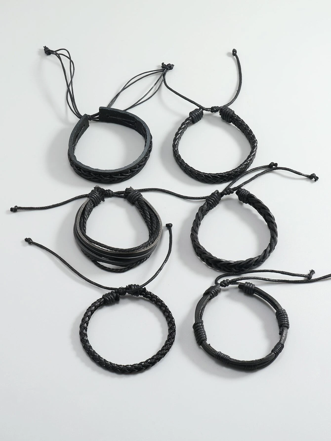 Homme 6 pièces Bracelet Tressé À La Mode Et Populaire Minimaliste En Cuir PU Pour Vacances Et Pour A Élégant Look – Image 2