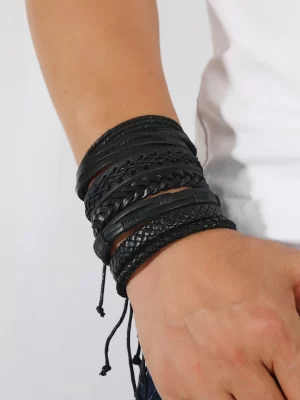 Homme 6 pièces Bracelet Tressé À La Mode Et Populaire Minimaliste En Cuir PU Pour Vacances Et Pour A Élégant Look
