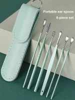 6 pièces/ensemble cueilleurs de cire d'oreille dissolvant de cire d'oreille Kit de Piercing en acier inoxydable Curette de cérumen cuillère soin outil de nettoyage d'oreille nettoyant d'oreille