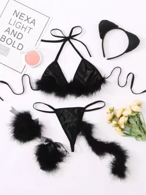 6 pièces Costume  de lapin à fourrure synthétique