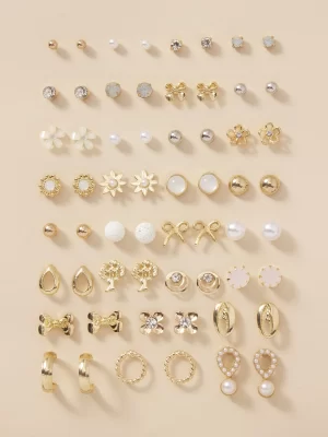 30 paires Boucles d'oreilles à design fleur et arbre