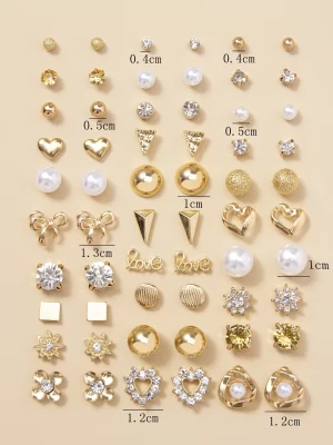 30 paires Clous d'oreilles à strass et fausses perles