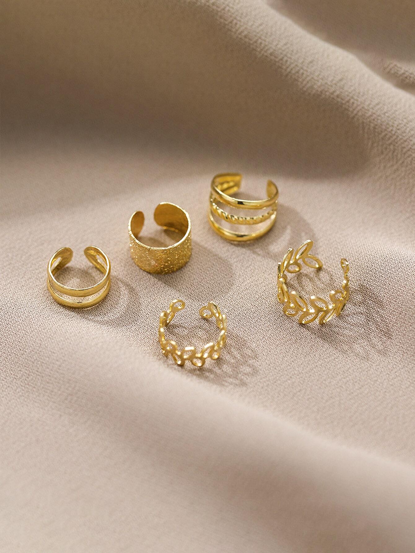 5 pièces/set Boucles D'oreilles Minimaliste À La Mode Ajouré Design Feuille Manchette Pour Non Percé Oreilles – Image 2