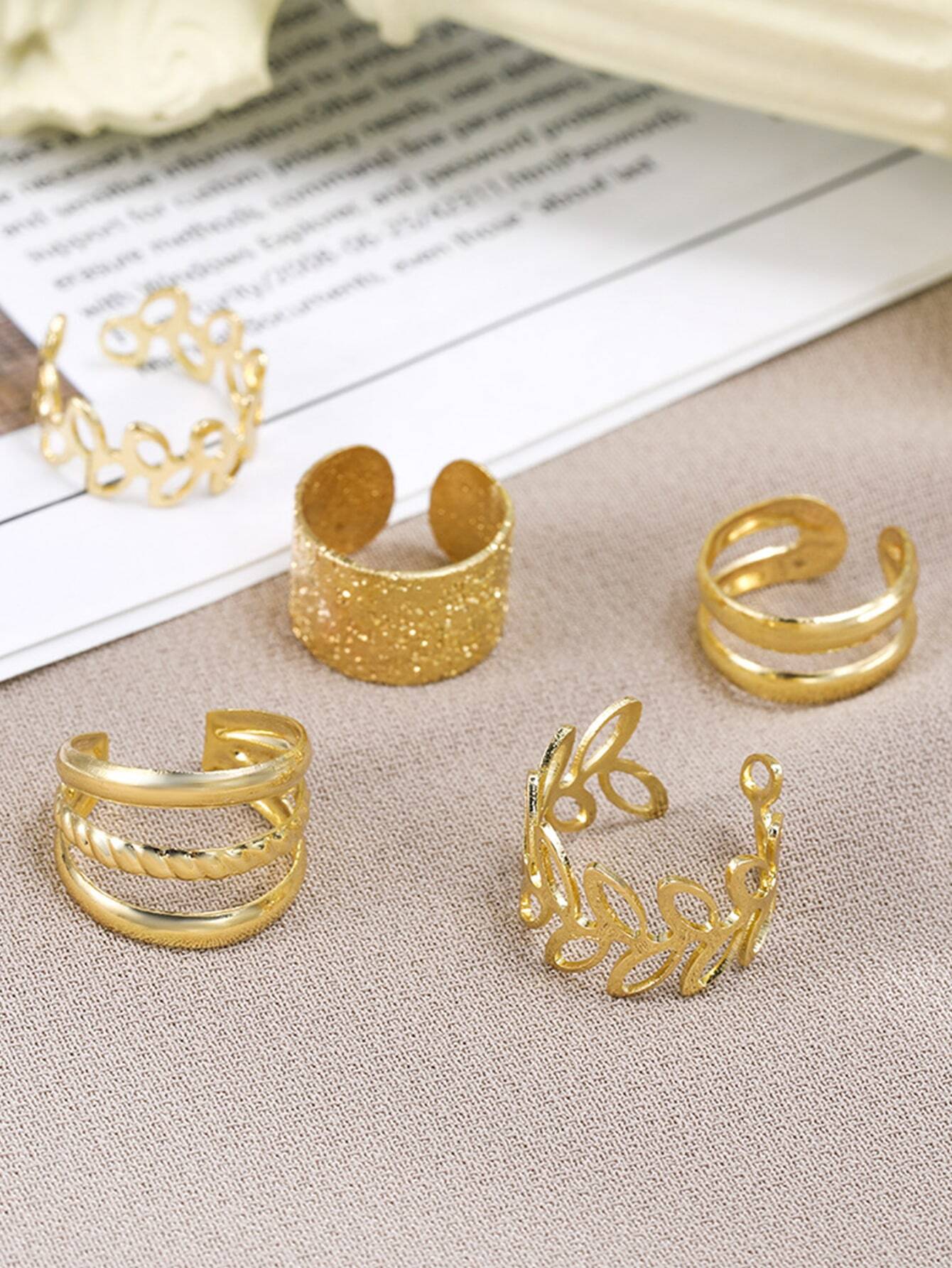 5 pièces/set Boucles D'oreilles Minimaliste À La Mode Ajouré Design Feuille Manchette Pour Non Percé Oreilles – Image 3