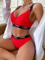 Ensemble De Soutien-gorge Et De Sous-vêtements Pour Femmes Avec Impression De Lettres Et Garniture Contrastante