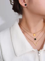 3 pièces/set Set De Bijoux À Détail Rond Acier inoxydable