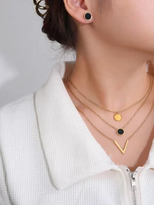 3 pièces/set Set De Bijoux À Détail Rond Acier inoxydable