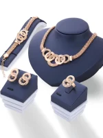 5 pièces/set Set de bijoux exquis à strass & à détail cercle pour femme pour cadeau