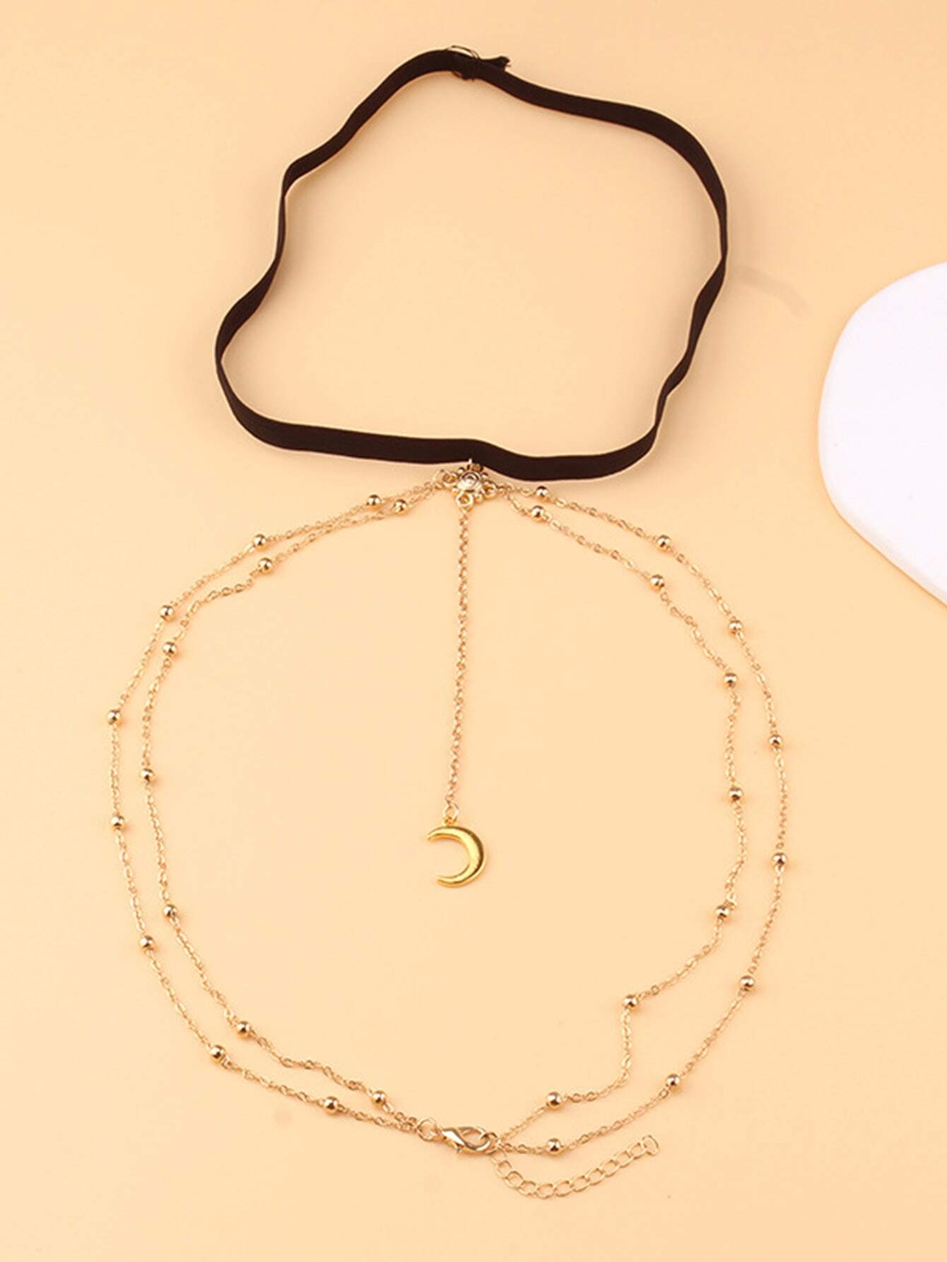 1 pièce Chaîne À Cuisse Élastique En Couches Perlé Chaîne Métallique Croissant Pendentif Ton D'Or À Franges – Image 5