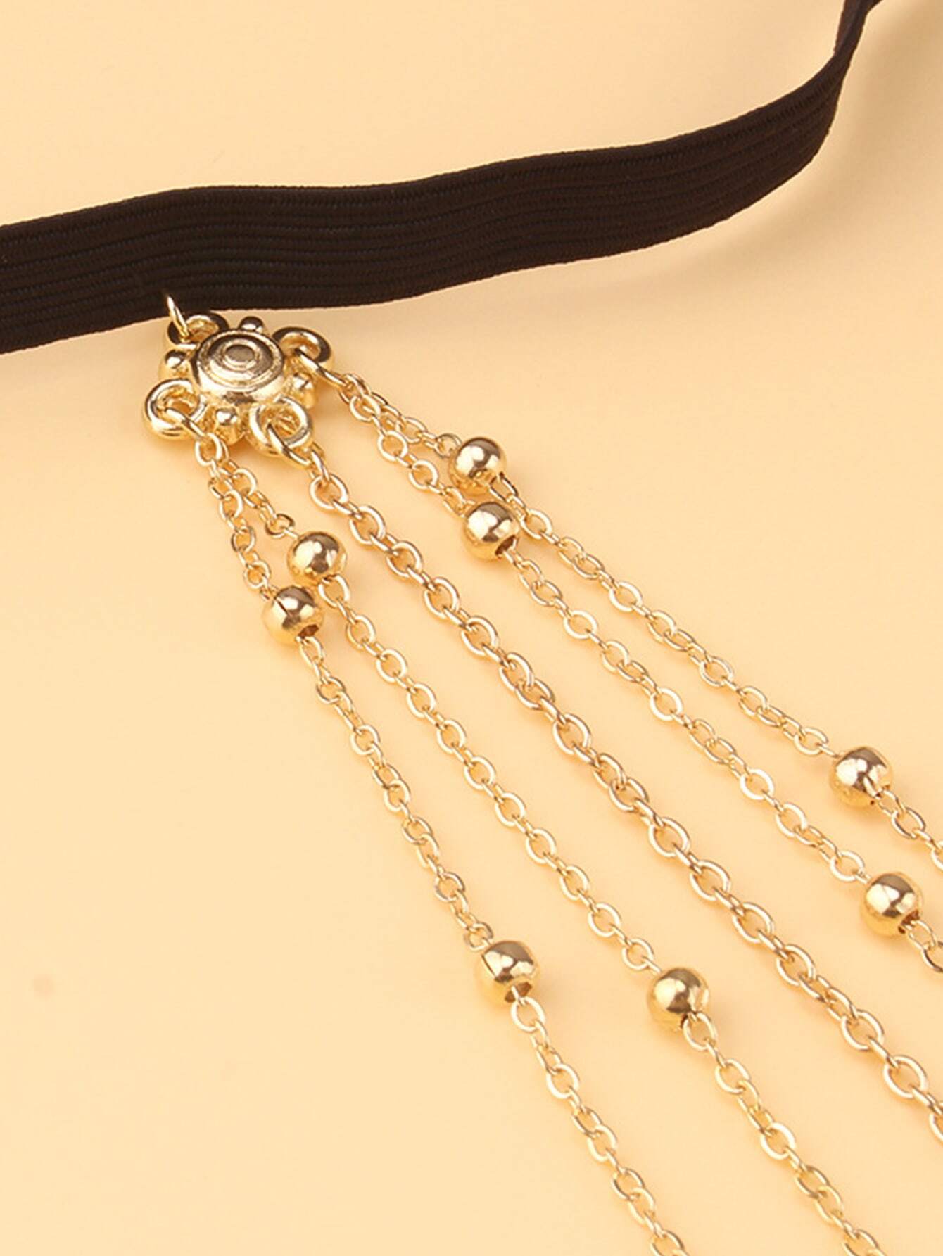 1 pièce Chaîne À Cuisse Élastique En Couches Perlé Chaîne Métallique Croissant Pendentif Ton D'Or À Franges – Image 2