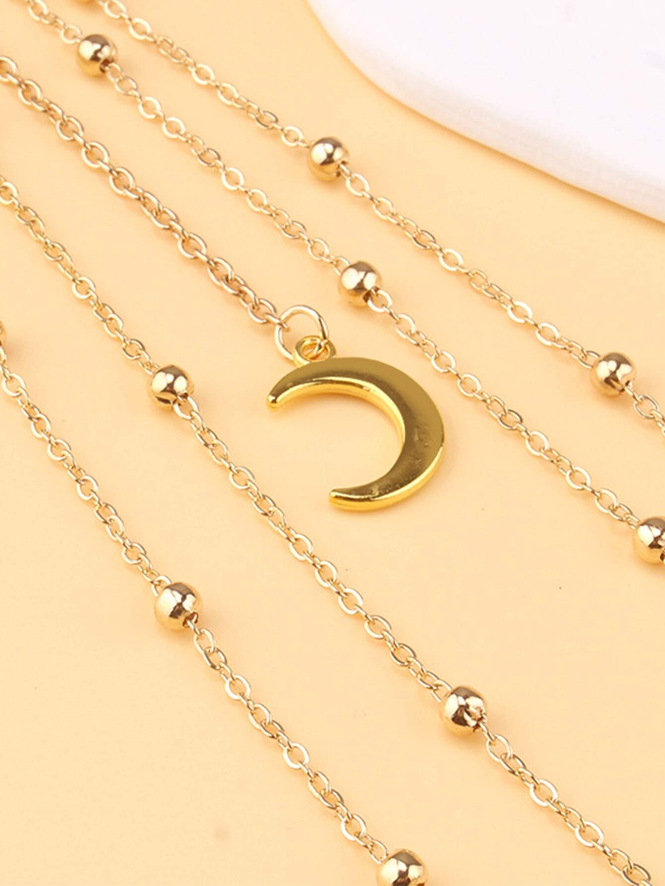 1 pièce Chaîne À Cuisse Élastique En Couches Perlé Chaîne Métallique Croissant Pendentif Ton D'Or À Franges – Image 4