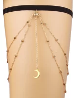 1 pièce Chaîne À Cuisse  Élastique En Couches Perlé Chaîne Métallique Croissant Pendentif Ton D'Or À Franges
