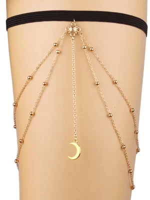 1 pièce Chaîne À Cuisse  Élastique En Couches Perlé Chaîne Métallique Croissant Pendentif Ton D'Or À Franges