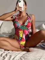 Maillot de bain une pièce à imprimé à épaule nouée