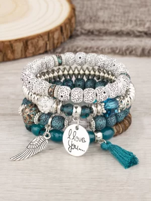 4 pièces Bracelet perlé aile & à franges