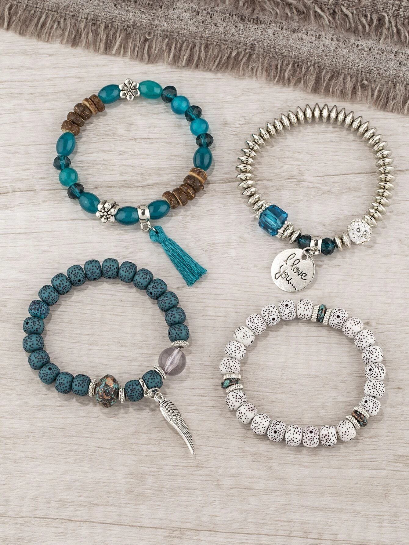 4 pièces Bracelet perlé aile & à franges – Image 3
