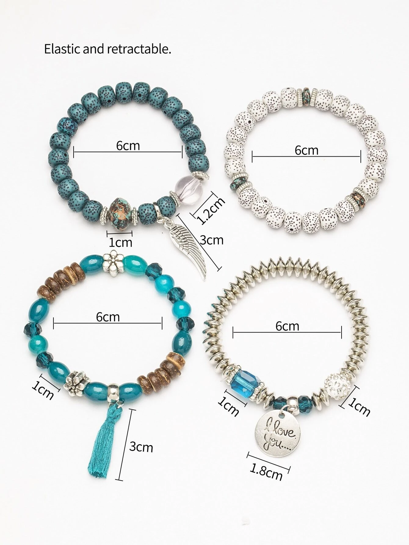 4 pièces Bracelet perlé aile & à franges – Image 2