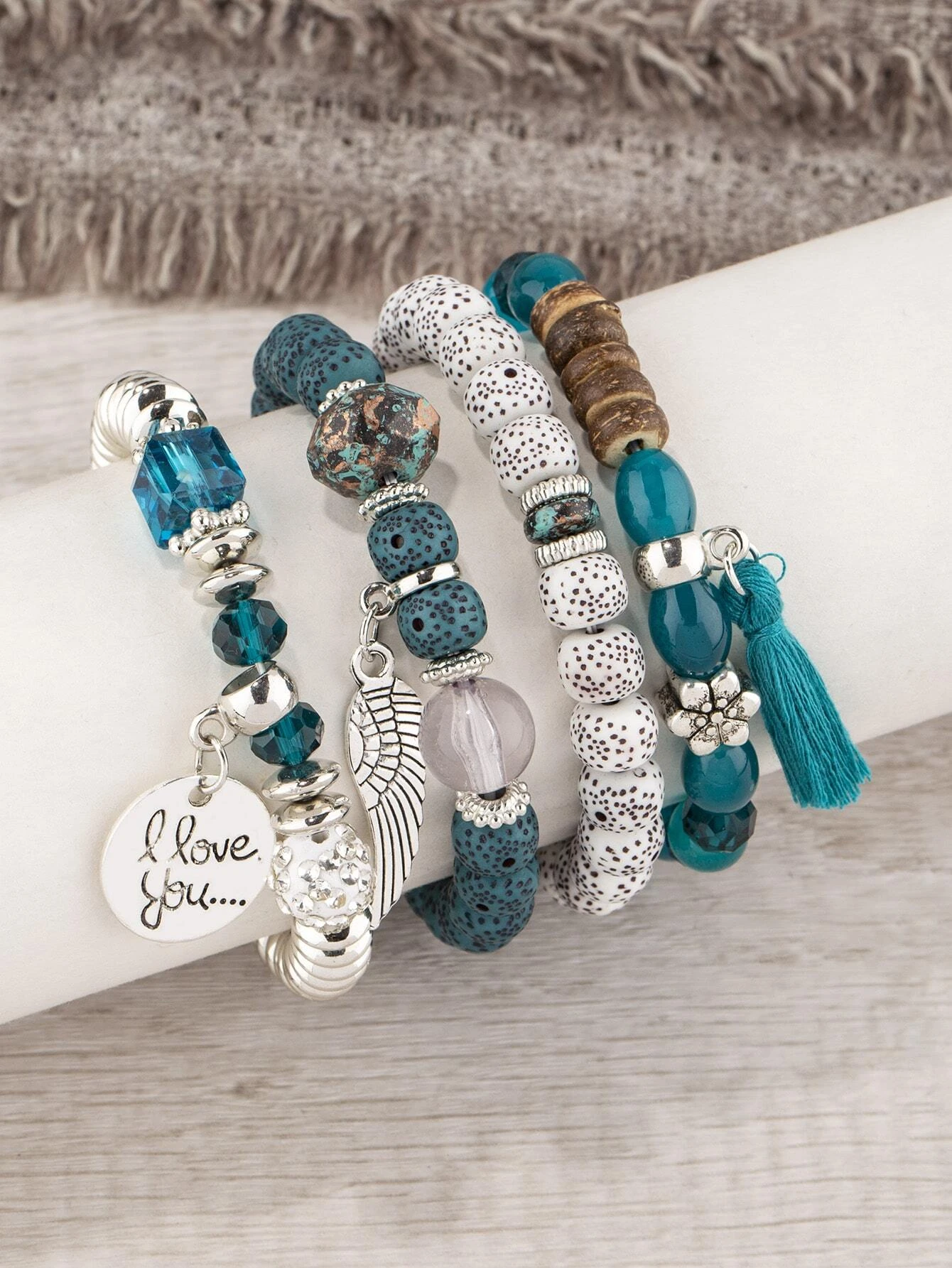 4 pièces Bracelet perlé aile & à franges – Image 4