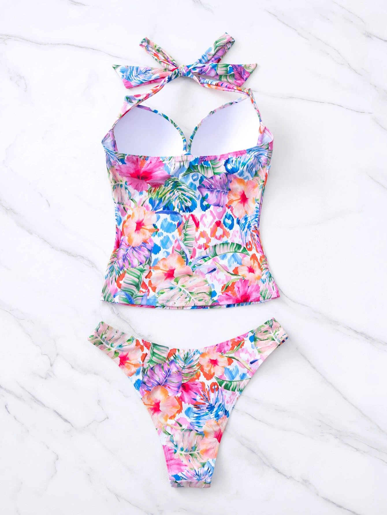 Ensemble de tankini à imprimé floral push-up top ras-du-cou & Bas de bikini séparé 2 pièces Maillot de bain – Image 4