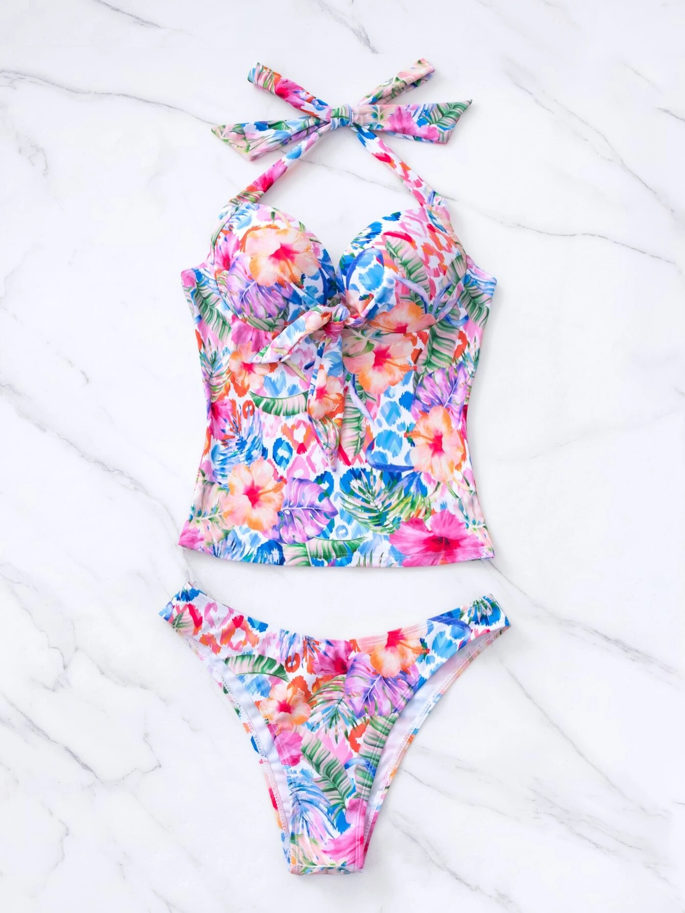 Ensemble de tankini à imprimé floral push-up top ras-du-cou & Bas de bikini séparé 2 pièces Maillot de bain – Image 6