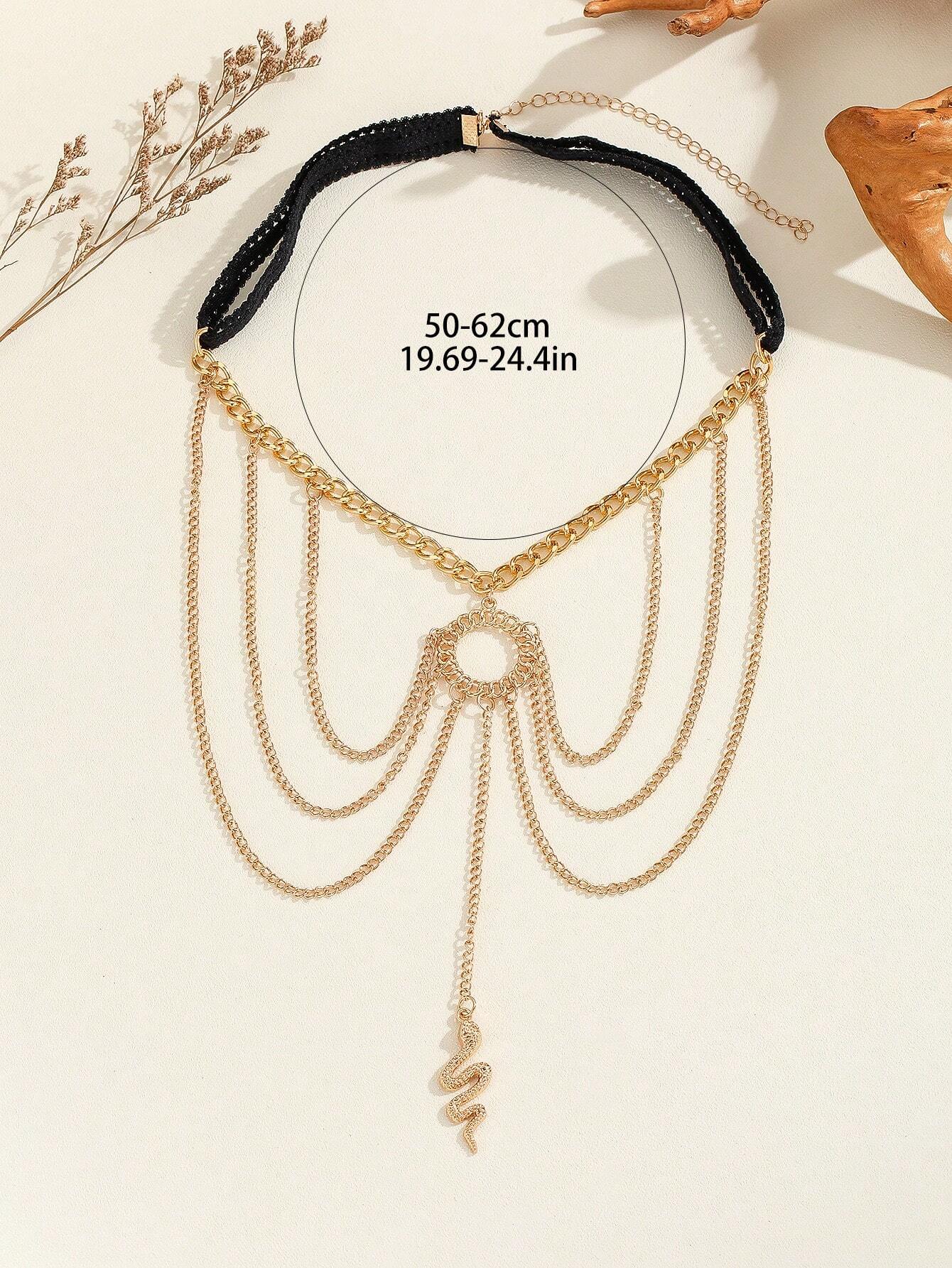 1 Pièce Cheville À Gland À Corde Élastique En Dentelle Et À Plusieurs Couches De Chaîne Métallique Avec Cercle Évidé – Image 3