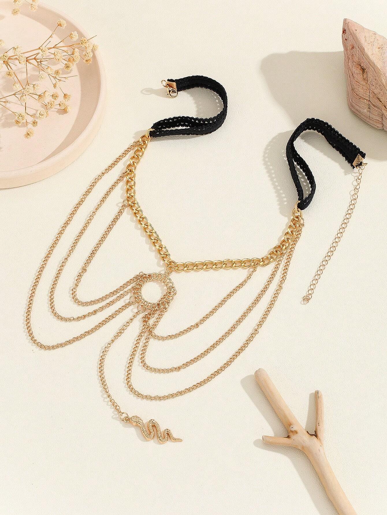 1 Pièce Cheville À Gland À Corde Élastique En Dentelle Et À Plusieurs Couches De Chaîne Métallique Avec Cercle Évidé – Image 2